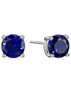 Sterling Silver Genuine or Created Round Cut Birthstone Stud Earrings