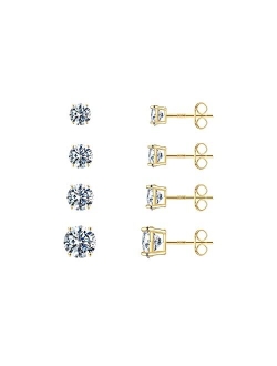 Turandoss Stud Earrings Set for Women, S925 Sterling Silver Post 14K Gold Plated Hypoallergenic Stud Earrings 3-9mm Round Cubic Zirconia Stud Earrings for Women Men 3/4/5