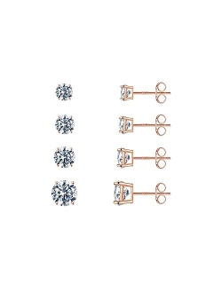 Turandoss Stud Earrings Set for Women, S925 Sterling Silver Post 14K Gold Plated Hypoallergenic Stud Earrings 3-9mm Round Cubic Zirconia Stud Earrings for Women Men 3/4/5