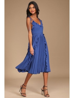 Never a Dull Moment Marigold Tie-Strap Plisse Pleated Midi Dress