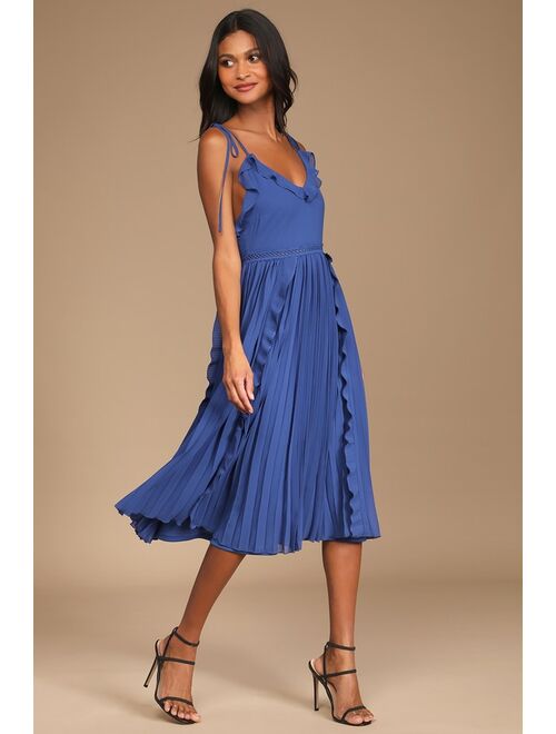 Lulus Never a Dull Moment Marigold Tie-Strap Plisse Pleated Midi Dress