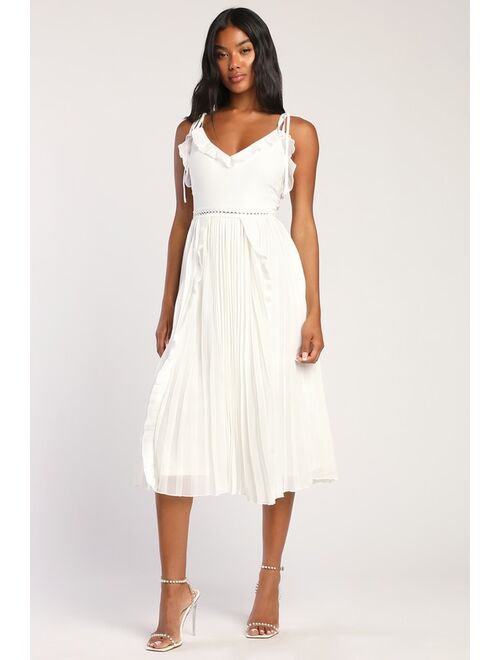 Lulus Never a Dull Moment Marigold Tie-Strap Plisse Pleated Midi Dress