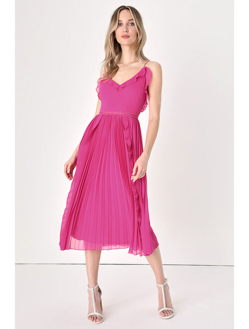 Lulus Never a Dull Moment Marigold Tie-Strap Plisse Pleated Midi Dress