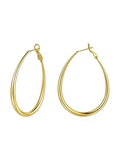 Herier Oval Hoop Earrings - Gold Teardrop Hoops or Silver Hoop Earrings for Women, 14k Gold Hoop Earrings & 925 Sterling Silver Earrings - Hypoallergenic & Lightweight