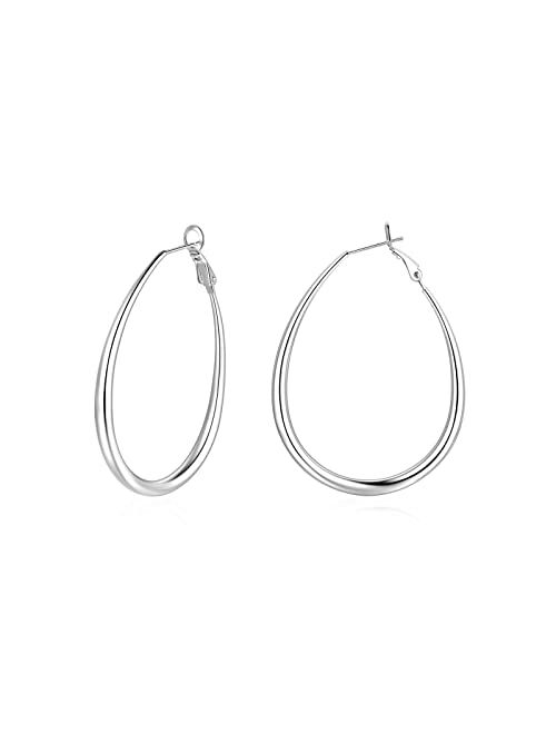 Herier Oval Hoop Earrings - Gold Teardrop Hoops or Silver Hoop Earrings for Women, 14k Gold Hoop Earrings & 925 Sterling Silver Earrings - Hypoallergenic & Lightweight