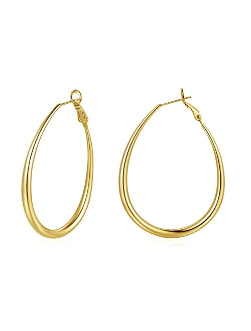 Herier Oval Hoop Earrings - Gold Teardrop Hoops or Silver Hoop Earrings for Women, 14k Gold Hoop Earrings & 925 Sterling Silver Earrings - Hypoallergenic & Lightweight