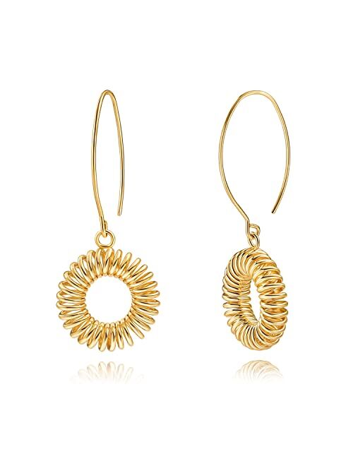 Sofybja Statement Long Gold Circle Simicircle Ball Dangling Earrings for Women Lightweight Circle Disc Coin Geometric Flat Brushed 18k Gold Plated Drop Dangle Hanging Hoo