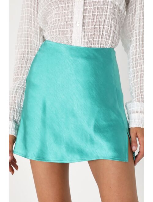 Lulus Flirty Days Teal Blue Satin Mini Skirt