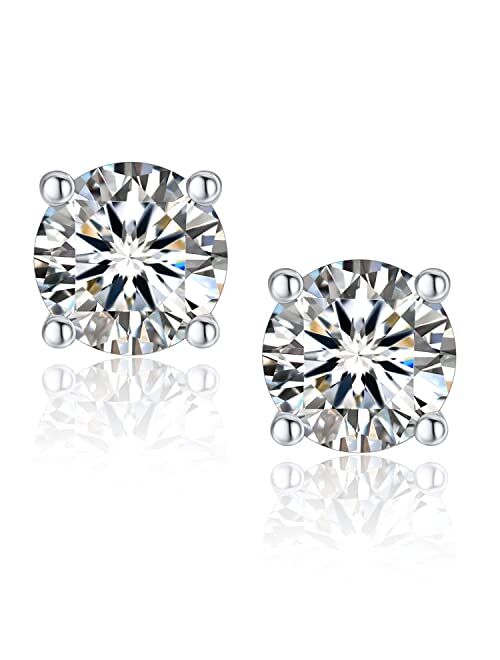 Moissanite Earrings, MomentWish Moissanite Handmade Earrings, D Color VVS1 Simulated Diamond 925 Sterling Silver Solitaire Earrings