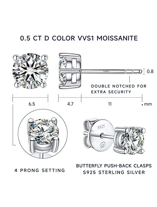 Moissanite Earrings, MomentWish Moissanite Handmade Earrings, D Color VVS1 Simulated Diamond 925 Sterling Silver Solitaire Earrings