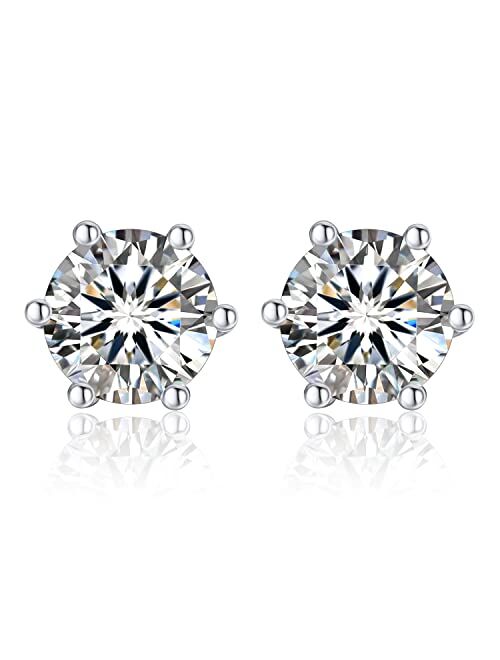 Moissanite Earrings, MomentWish Moissanite Handmade Earrings, D Color VVS1 Simulated Diamond 925 Sterling Silver Solitaire Earrings