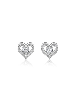 CDE Forever Love Heart Stud Earrings 925 Sterling Silver with Birthstone Zirconia, Anniversary Valentine's Day Birthday Jewelry Gifts for Women Girls