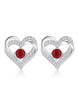 CDE Forever Love Heart Stud Earrings 925 Sterling Silver with Birthstone Zirconia, Anniversary Valentine's Day Birthday Jewelry Gifts for Women Girls