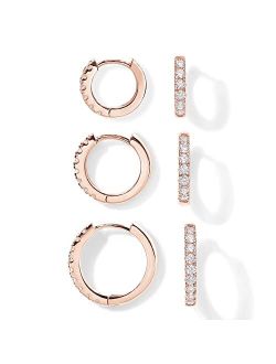 18K Gold Plated 925 Sterling Silver Post, 3 Pairs Small Gold Hoop Earrings Set | Mini Cartilage Helix Huggie Hoop Pack for Women Men 8mm 10mm 12mm