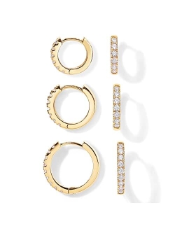 18K Gold Plated 925 Sterling Silver Post, 3 Pairs Small Gold Hoop Earrings Set | Mini Cartilage Helix Huggie Hoop Pack for Women Men 8mm 10mm 12mm