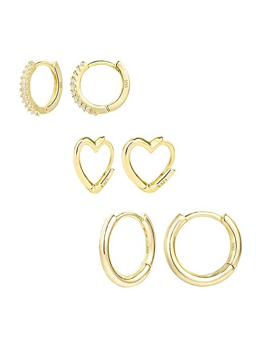 Alexcraft 3 Pairs Small Huggie Hoop Earrings Set 14K Gold Hypoallergenic Lightweight Huggie Hoops Earrings for Women Girls