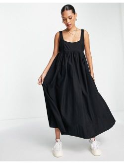 square neck mini smock sundress in black