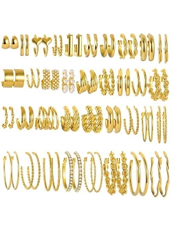 If You 36 Pairs Gold Hoop Earrings Set for Women Girls Multipack, Hypoallergenic Chunky Chain Twisted Hoop Earrings Pack, Fashion Dangle Earrings Jewelry for Gift