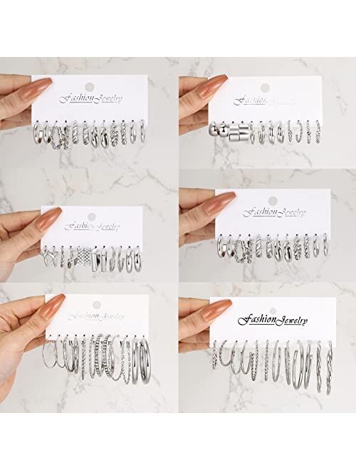 If You 36 Pairs Gold Hoop Earrings Set for Women Girls Multipack, Hypoallergenic Chunky Chain Twisted Hoop Earrings Pack, Fashion Dangle Earrings Jewelry for Gift