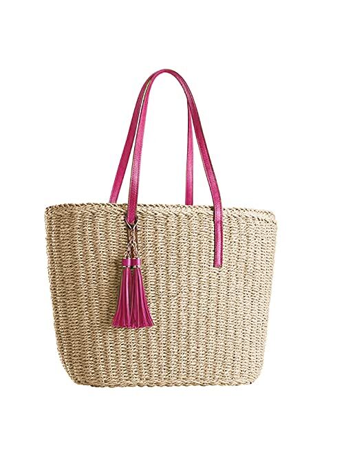 YXILEE Large Straw Bags For Women | Straw Travel Beach Totes Bag M Woven Summer Tote Handmade Shoulder Bag Handbag