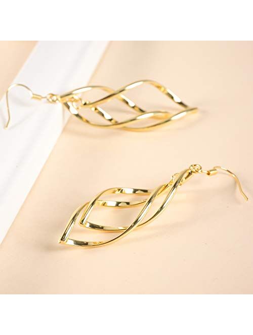 Sunflower Jewellery Earrings for Women 18K Gold Linear Swirl Wire Earrings For Women Dangling Boho Dangle Drop,Classic Infinity Earrings for Women Girls