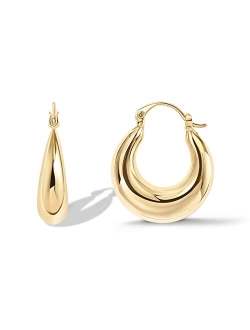 14K Gold Plated Sterling Silver Post Chunky Hoops | Thick Lightweight Gold Hoop Earrings for Women