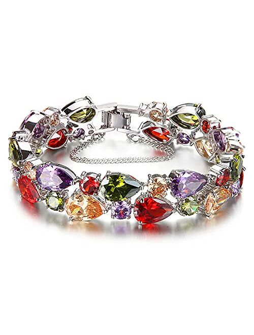 Qixinwang Classic Multi Gemstones Silver Sets, with Birthstone Crystals Amethyst Garnet Morganite Peridot, Jewelry Gifts for Women