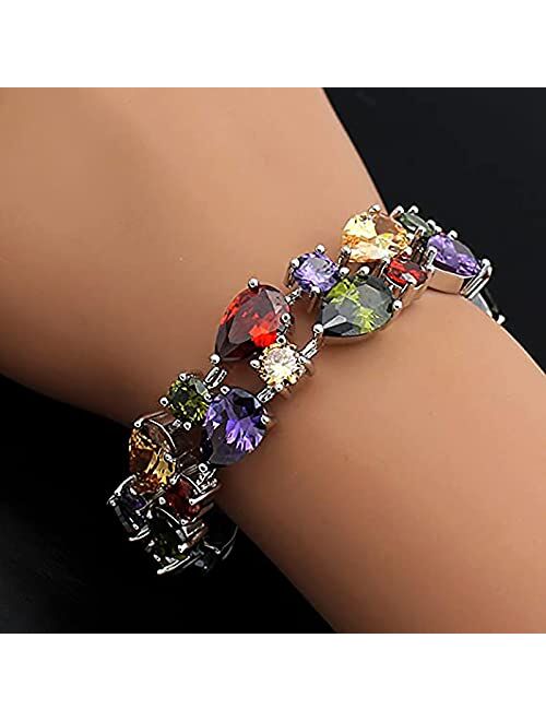 Qixinwang Classic Multi Gemstones Silver Sets, with Birthstone Crystals Amethyst Garnet Morganite Peridot, Jewelry Gifts for Women