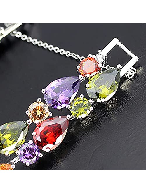 Qixinwang Classic Multi Gemstones Silver Sets, with Birthstone Crystals Amethyst Garnet Morganite Peridot, Jewelry Gifts for Women