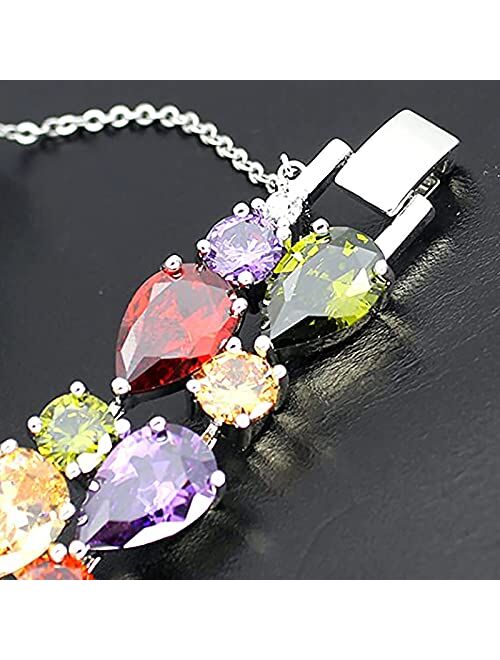 Qixinwang Classic Multi Gemstones Silver Sets, with Birthstone Crystals Amethyst Garnet Morganite Peridot, Jewelry Gifts for Women