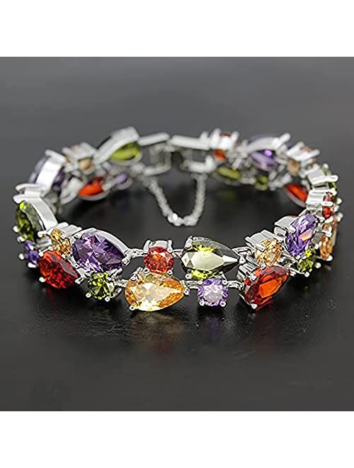 Qixinwang Classic Multi Gemstones Silver Sets, with Birthstone Crystals Amethyst Garnet Morganite Peridot, Jewelry Gifts for Women