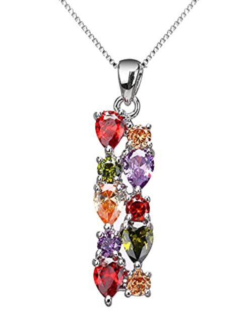 Qixinwang Classic Multi Gemstones Silver Sets, with Birthstone Crystals Amethyst Garnet Morganite Peridot, Jewelry Gifts for Women