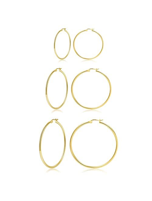 Gold Hoop Earrings for Women Sterling Silver Post Small Gold Hoop Earrings 14k Real Gold Tiny Hypoallergenic Small Hoop Earrings Set for Women Men Girls 13/15 /20mm PABBE