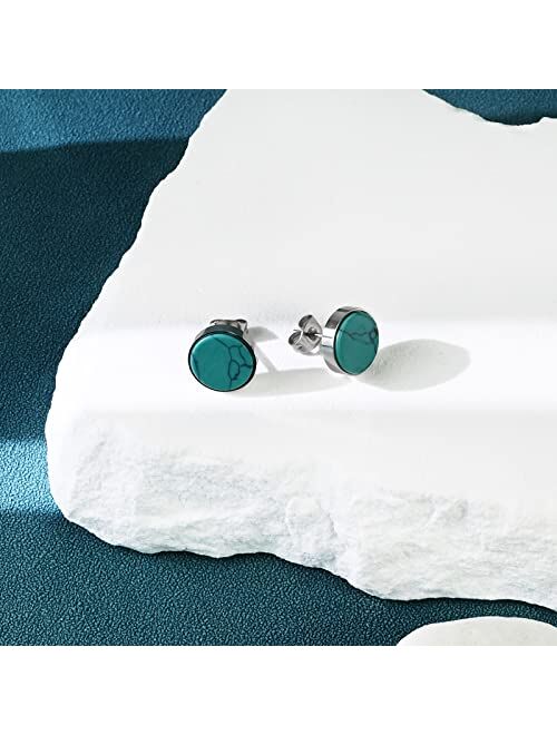 Desnuage Tibetan Turquoise Earrings 10mm Circular 925 Sterling Silver Post Sutd Earrings Gemstone Earring Hypoallergenic Handmade Earrings for Women Trendy Fashion