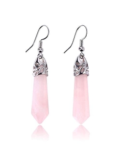 Kisspat Real Natural Quartz Stone Healing Point Crystal Chakra Dangle Earrings Valentine's day Mother's day Gift