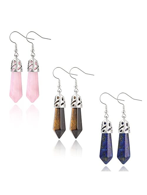 Kisspat Real Natural Quartz Stone Healing Point Crystal Chakra Dangle Earrings Valentine's day Mother's day Gift