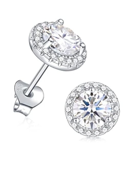 SILVERNANA Moissanite Stud Earrings D Color VVS1 Clarity Round Cut Lab Created Diamond Earrings 925 Sterling Silver Earrings with 18K White Gold Plated Hypoallergenic Ear