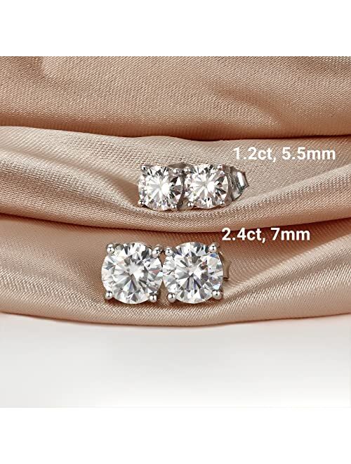 SILVERNANA Moissanite Stud Earrings D Color VVS1 Clarity Round Cut Lab Created Diamond Earrings 925 Sterling Silver Earrings with 18K White Gold Plated Hypoallergenic Ear