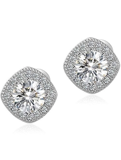 Anmao Stud Earrings Earrings for Girls Fashion Jewelry Cubic Zirconia Halo Earrings for Women Men