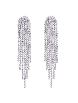 SELOVO Clear Rhinestone Crystal Boho Tassel Long Sparkle Dangle Earrings 2.8"/3.3"