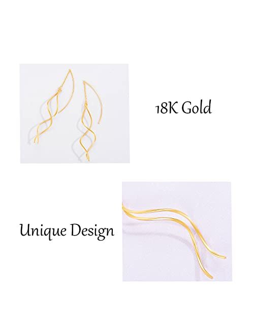 Andtry Threader Gold Earrings For Women Trendy, Handmade Earrings Jewelry, Twisted Linear Curved Drop Dangle Earrings, Hypoallergenic Earrings For Teens Girls Gift (Gold)