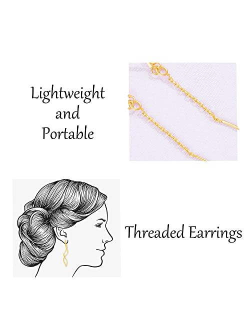 Andtry Threader Gold Earrings For Women Trendy, Handmade Earrings Jewelry, Twisted Linear Curved Drop Dangle Earrings, Hypoallergenic Earrings For Teens Girls Gift (Gold)