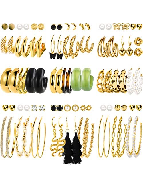 Faxhion 45 Pairs Gold Hoop Earrings for Girls Women, Chunky Twisted Small Big Hoops Earring Packs Set, Earrings for women multipack, Fashion Trendy Earrings Jewelry for B