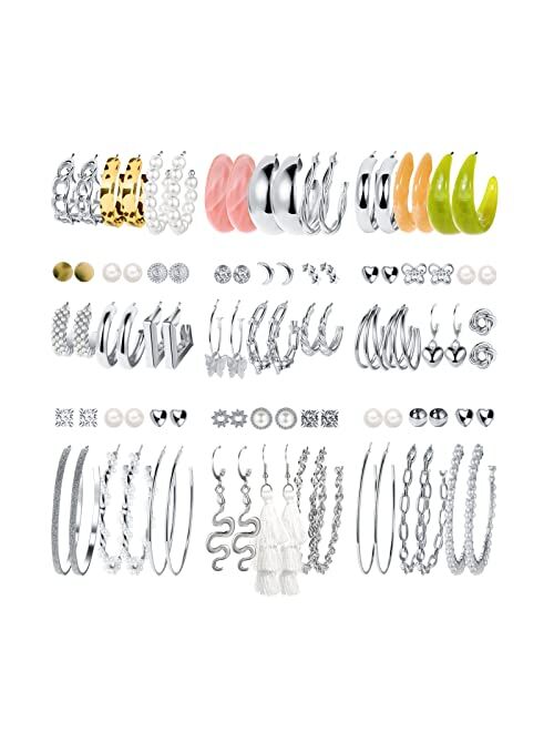 Faxhion 45 Pairs Gold Hoop Earrings for Girls Women, Chunky Twisted Small Big Hoops Earring Packs Set, Earrings for women multipack, Fashion Trendy Earrings Jewelry for B