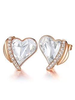 CDE Love Heart Stud Earrings for Women Rose Gold Plated Women's Earrings Embellished with Austrian Crystals Mother's Day Valentines Day Christmas Jewelry Gifts for Women 