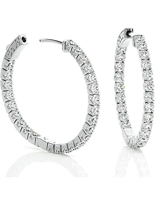 1 1/5 to 10 Carat Moissanite Inside Out Hoop Earrings for Women in 925 Sterling Silver with Gold Plating (G-H, VS, cttw, DEW) Secure Lock by Beverly Hills Jewelers