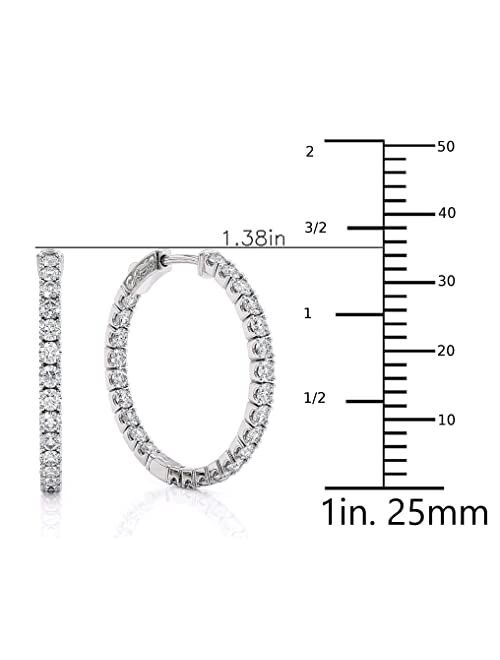 1 1/5 to 10 Carat Moissanite Inside Out Hoop Earrings for Women in 925 Sterling Silver with Gold Plating (G-H, VS, cttw, DEW) Secure Lock by Beverly Hills Jewelers