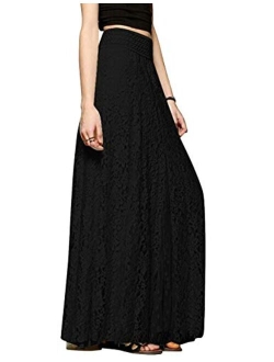 Tanming Women's Fashion High Elastic Waist A-Line Floral Lace Maxi Long Skirts