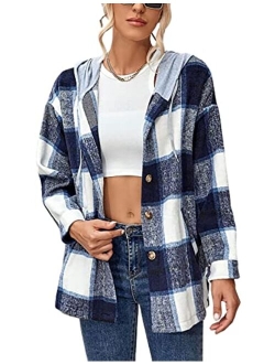 Tanming Womens Flannel Plaid Shacket Wool Blend Button Down Shirt Fall Fashion Jacket