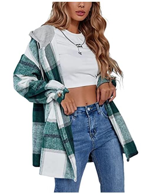 Tanming Womens Flannel Plaid Shacket Wool Blend Button Down Shirt Fall Fashion Jacket